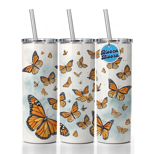 Lots Of Monarch Butterflies in Flight Skinny Tumbler 20oz with Straw Insulated Water Bottle Gift