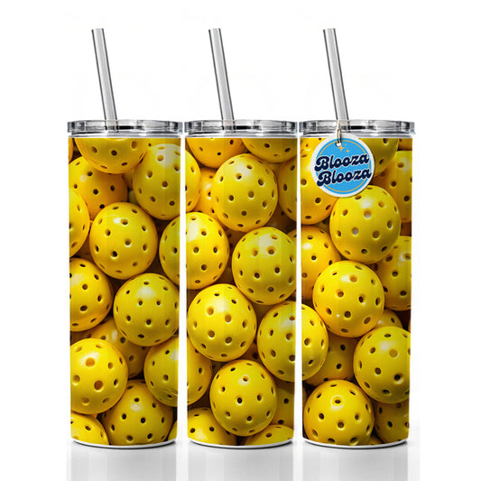 Lots Of Yellow Pickleball Balls Skinny Tumbler 20oz with Straw Insulated Water Bottle Gift