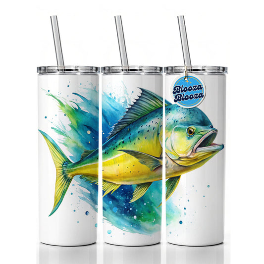 Mahi Mahi Fish Watercolor Skinny Tumbler 20oz with Straw Insulated Water Bottle Gift