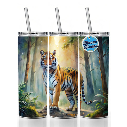 Majestic Tiger Standing In Forest Watercolor Skinny Tumbler 20oz with Straw Insulated Water Bottle Gift