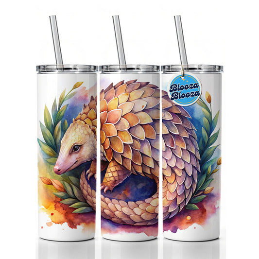 Pangolin Watercolor Skinny Tumbler 20oz with Straw Insulated Water Bottle Gift