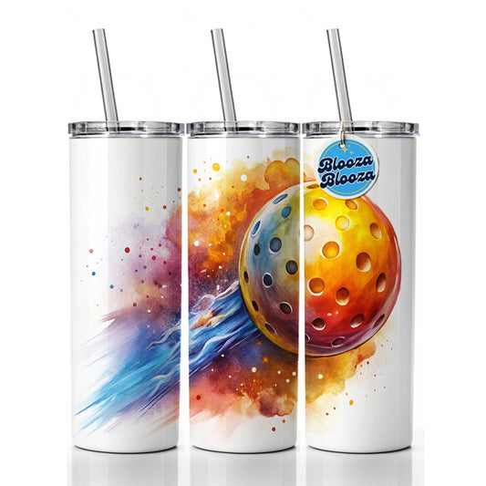 Pickleball Ball Rocketing Through The Air Watercolor Skinny Tumbler 20oz with Straw Insulated Water Bottle Gift
