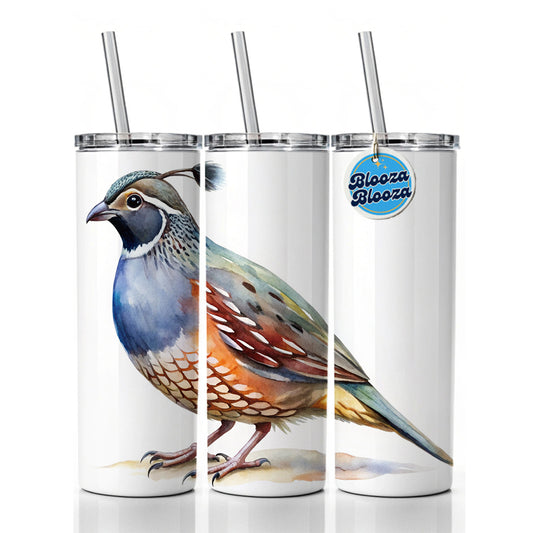 Quail Watercolor Skinny Tumbler 20oz with Straw Insulated Water Bottle Gift
