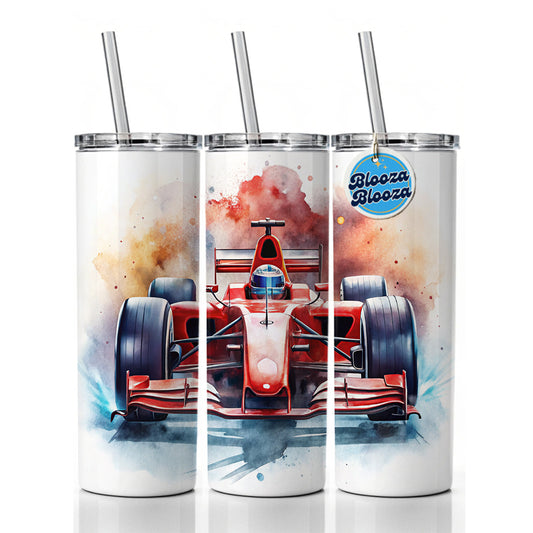 Red Sports Racing Car Watercolor Skinny Tumbler 20oz with Straw Insulated Water Bottle Gift