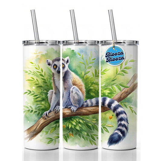 Ring-Tailed Lemur In Tree Watercolor Skinny Tumbler 20oz with Straw Insulated Water Bottle Gift