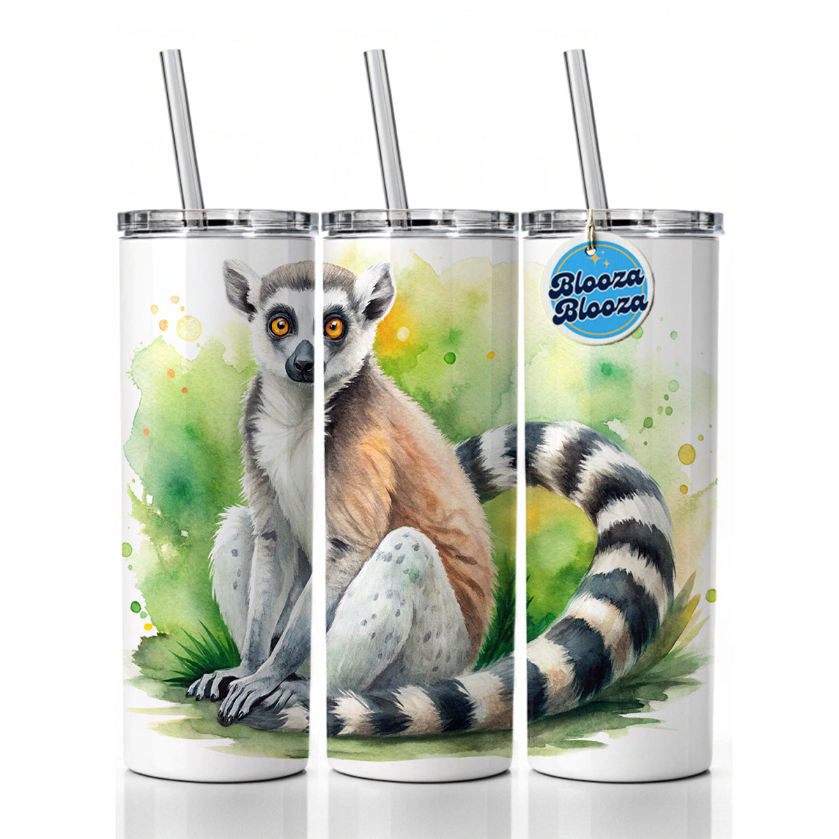 Ring-Tailed Lemur Watercolor Skinny Tumbler 20oz with Straw Insulated Water Bottle Gift