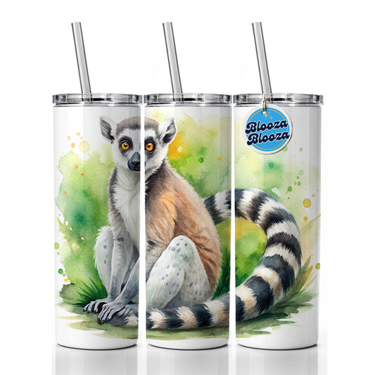 Ring-Tailed Lemur Watercolor Skinny Tumbler 20oz with Straw Insulated Water Bottle Gift