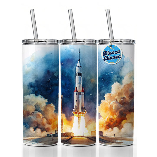 Rocket Spaceship Launch Sci-fi Watercolor Skinny Tumbler 20oz with Straw Insulated Water Bottle Gift