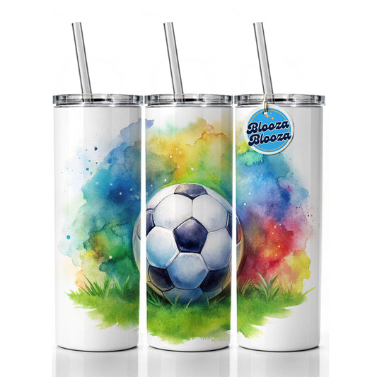 Soccer Ball On Field Watercolor Skinny Tumbler 20oz with Straw Insulated Water Bottle Gift