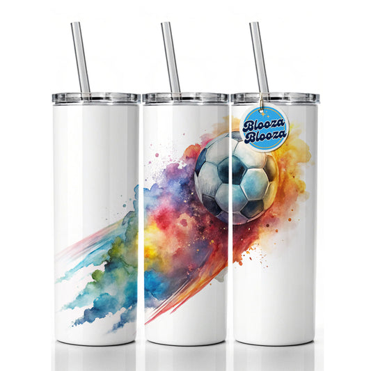Soccer Ball Rocketing Through The Air Watercolor Skinny Tumbler 20oz with Straw Insulated Water Bottle Gift