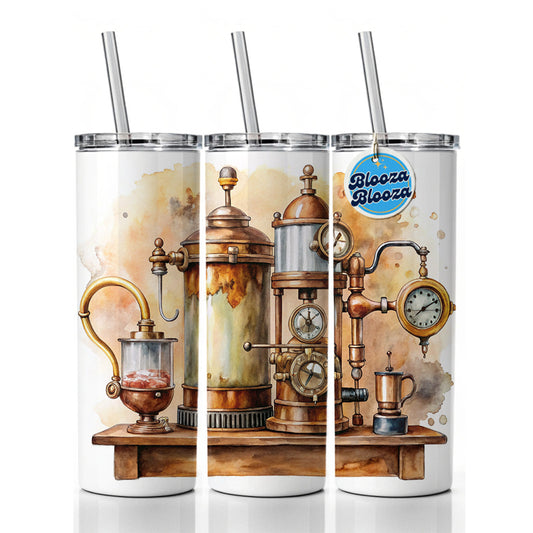 Steampunk Coffee Maker Fantasy Sci-fi Watercolor Skinny Tumbler 20oz with Straw Insulated Water Bottle Gift