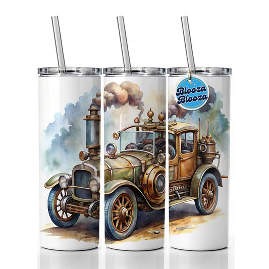 Steampunk Retro Fantasy Sci-fi Car Watercolor Skinny Tumbler 20oz with Straw Insulated Water Bottle Gift