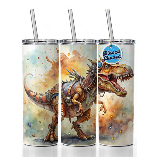 Steampunk T-Rex Dinosaur Fantasy Sci-fi Watercolor Skinny Tumbler 20oz with Straw Insulated Water Bottle Gift