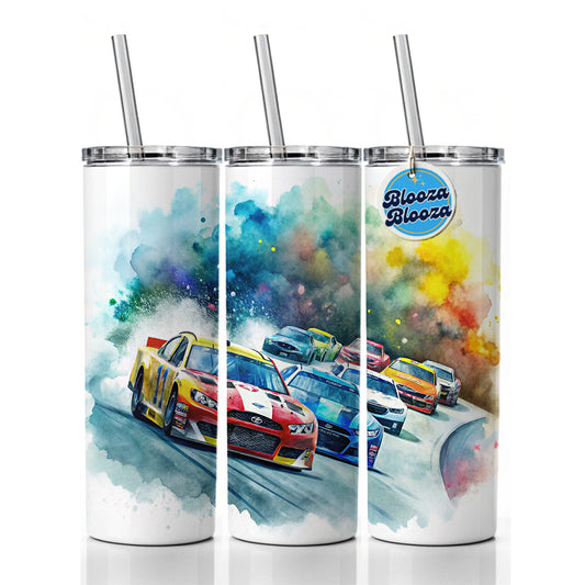 Stock Car Racing Watercolor Skinny Tumbler 20oz with Straw Insulated Water Bottle Gift