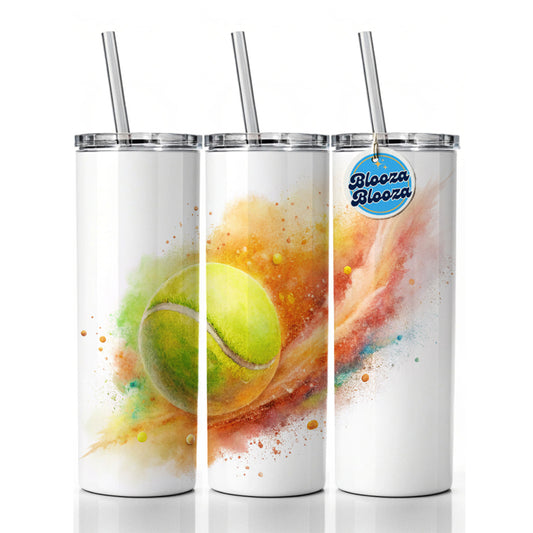 Tennis Ball Rocketing Through The Air Watercolor Skinny Tumbler 20oz with Straw Insulated Water Bottle Gift