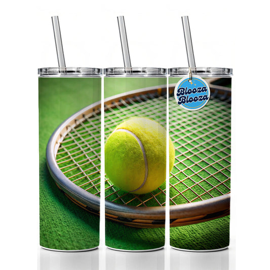 Tennis Racquet and Ball Close-up Skinny Tumbler 20oz with Straw Insulated Water Bottle Gift