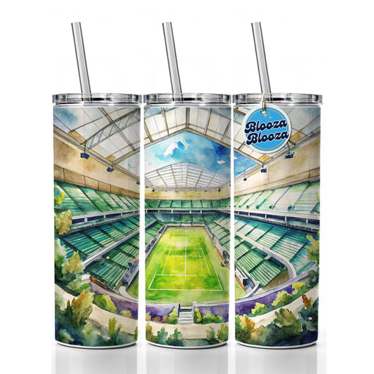 Tennis Stadium Center Court Watercolor Skinny Tumbler 20oz with Straw Insulated Water Bottle Gift