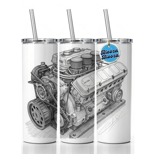 V8 Car Engine Sketch Skinny Tumbler 20oz with Straw Insulated Water Bottle Gift