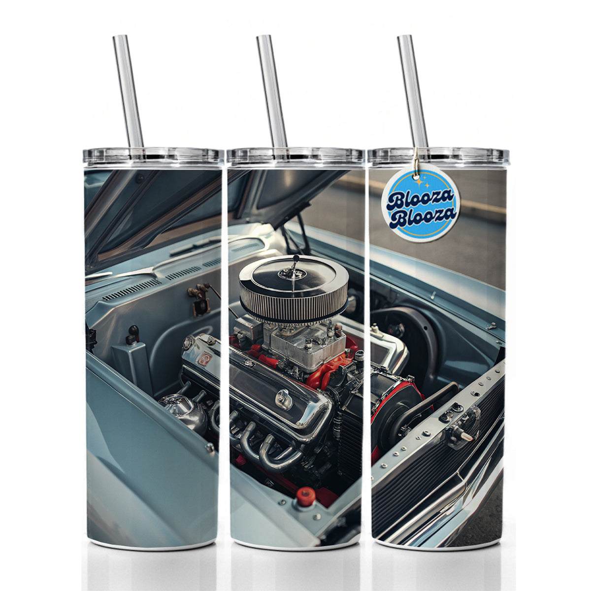 V8 Engine In Classic Muscle Car Skinny Tumbler 20oz with Straw Insulated Water Bottle Gift