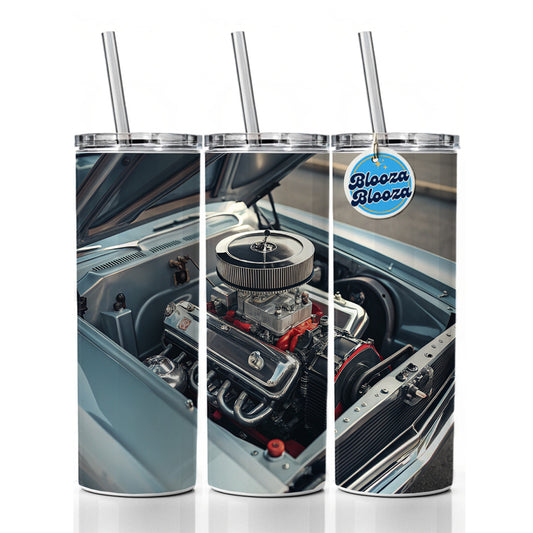 V8 Engine In Classic Muscle Car Skinny Tumbler 20oz with Straw Insulated Water Bottle Gift
