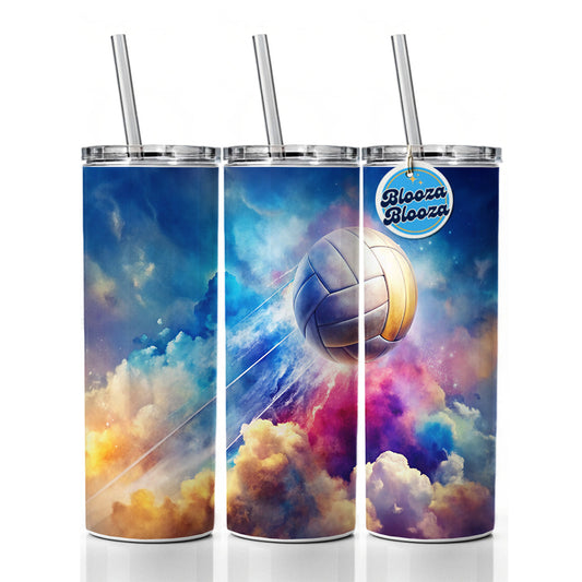 Volleyball Ball Rocketing Through The Sky Watercolor Skinny Tumbler 20oz with Straw Insulated Water Bottle Gift