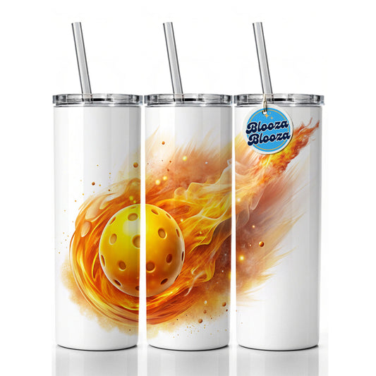 Yellow Pickleball Ball Rocketing Through The Air Skinny Tumbler 20oz with Straw Insulated Water Bottle Gift