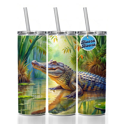 Alligator Crocodile In Swamp Skinny Tumbler 20oz with Straw Insulated Water Bottle Gift