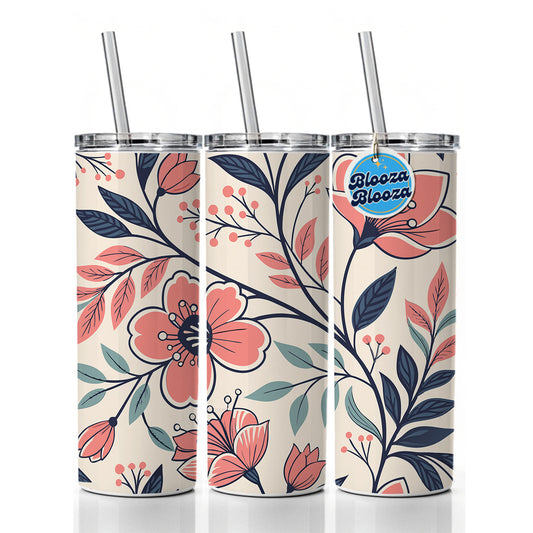 Beautiful Vine Flowers Skinny Tumbler 20oz with Straw Insulated Water Bottle Gift