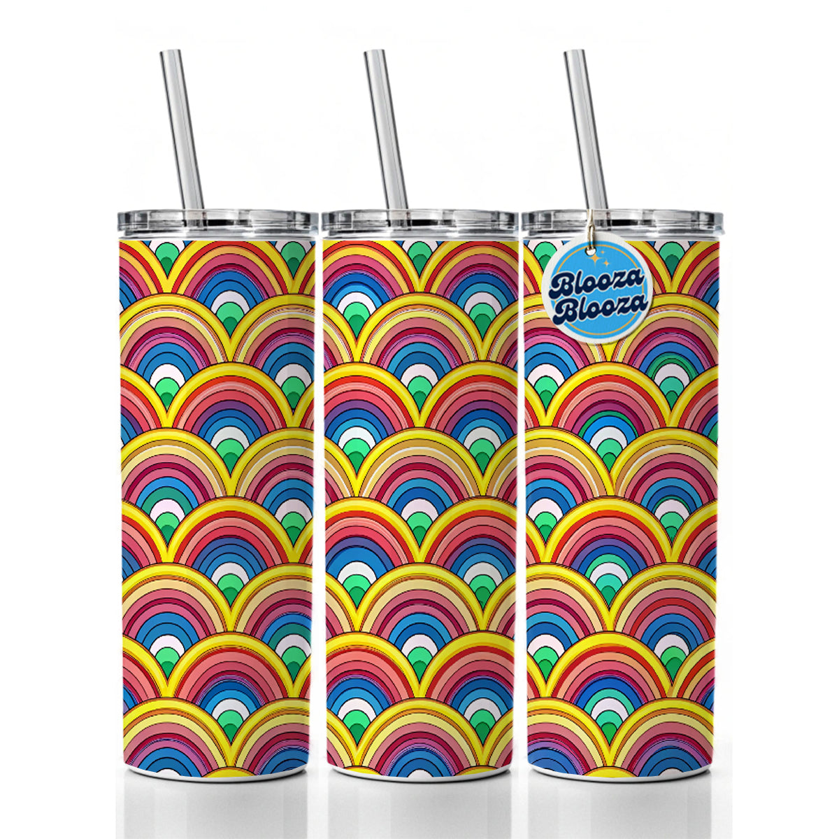 Bohemian Rainbow Pattern Skinny Tumbler 20oz with Straw Insulated Water Bottle Gift