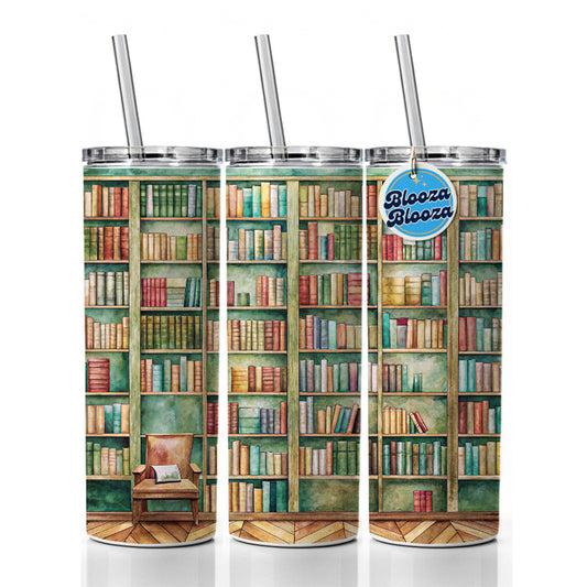 Books Bookshelves In Library Reading Reader Skinny Tumbler 20oz with Straw Insulated Water Bottle Gift