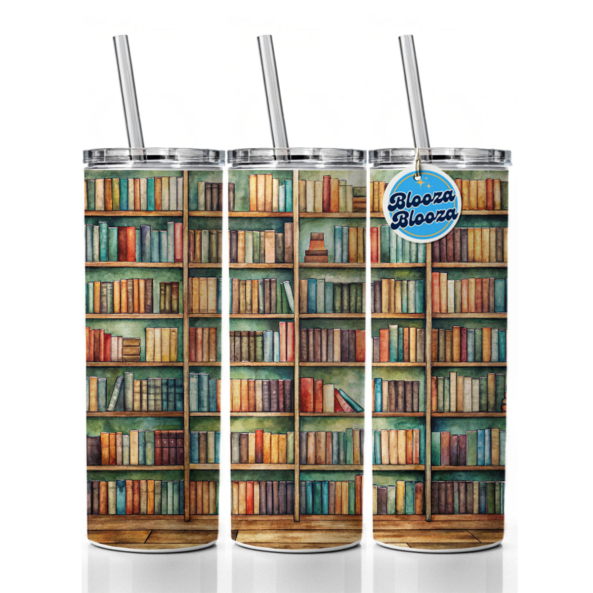 Bookshelves Library Reading Reader Books Skinny Tumbler 20oz with Straw Insulated Water Bottle Gift
