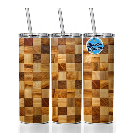 Butcher Block Skinny Tumbler 20oz with Straw Insulated Water Bottle Gift