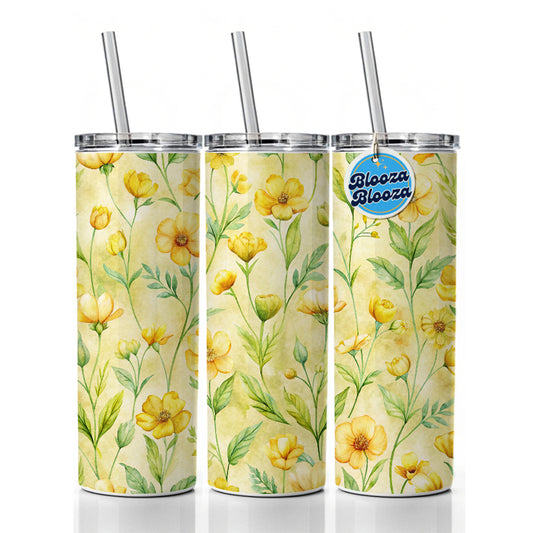 Buttercups Yellow Flowers Floral Skinny Tumbler 20oz with Straw Insulated Water Bottle Gift