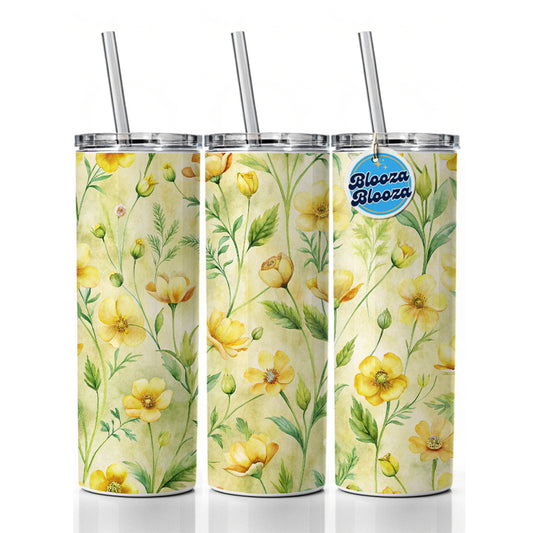 Buttercups Yellow Flowers Skinny Tumbler 20oz with Straw Insulated Water Bottle Gift