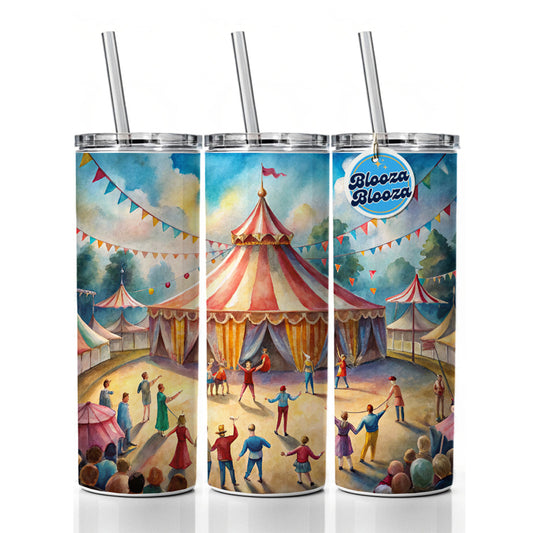 Circus Big Top Excitement Skinny Tumbler 20oz with Straw Insulated Water Bottle Gift