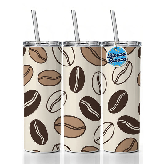 Coffee Beans Sketch Skinny Tumbler 20oz with Straw Insulated Water Bottle Gift