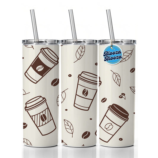 Coffee Cups Scattered Skinny Tumbler 20oz with Straw Insulated Water Bottle Gift