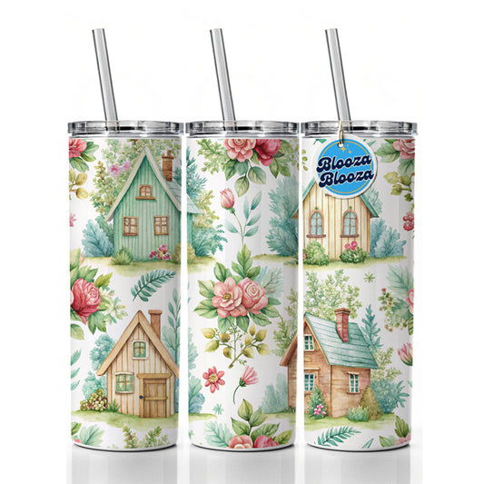 Cottagecore Adorable Homes In Country Skinny Tumbler 20oz with Straw Insulated Water Bottle Gift