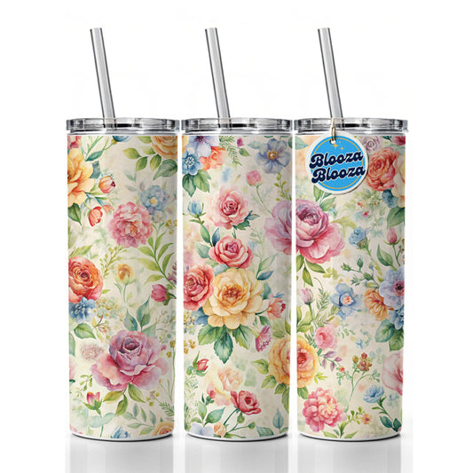 Ditsy Floral Flowers Pattern Skinny Tumbler 20oz with Straw Insulated Water Bottle Gift