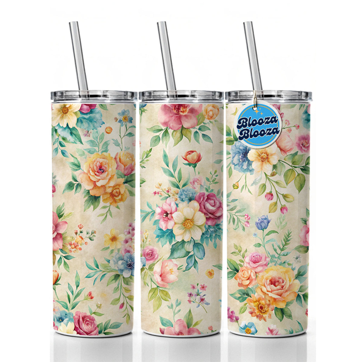 Ditsy Floral Flowers Wallpaper Skinny Tumbler 20oz with Straw Insulated Water Bottle Gift