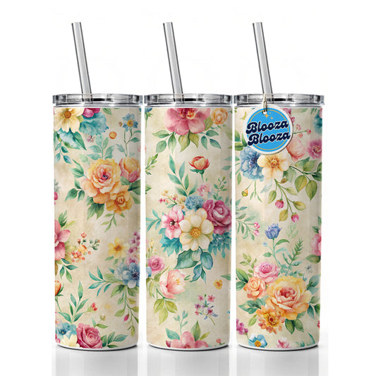 Ditsy Floral Flowers Wallpaper Skinny Tumbler 20oz with Straw Insulated Water Bottle Gift