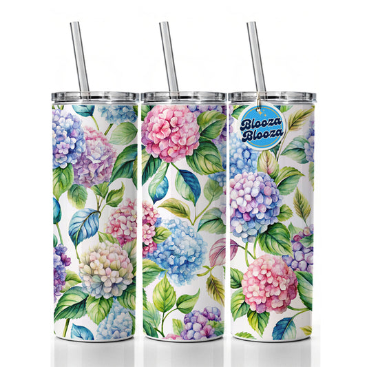 Hydrangea Floral Flowers Skinny Tumbler 20oz with Straw Insulated Water Bottle Gift