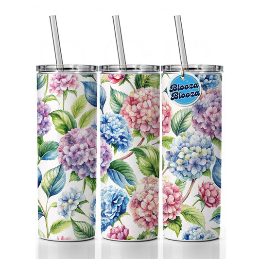 Hydrangea Flowers Wallpaper Skinny Tumbler 20oz with Straw Insulated Water Bottle Gift