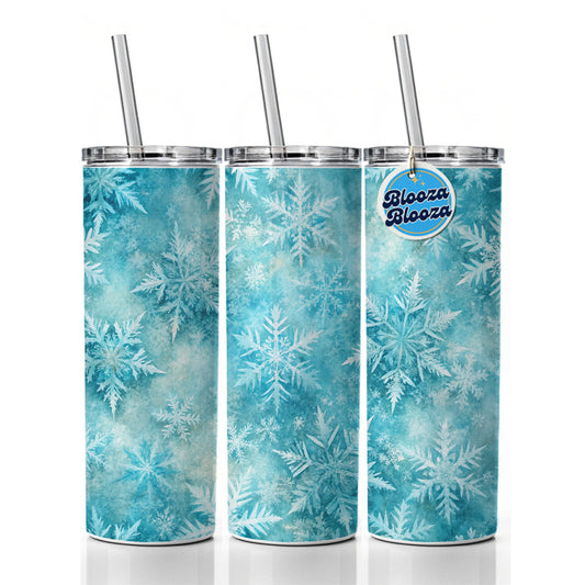 Ice Crystals Snowflakes Winter Skinny Tumbler 20oz with Straw Insulated Water Bottle Gift