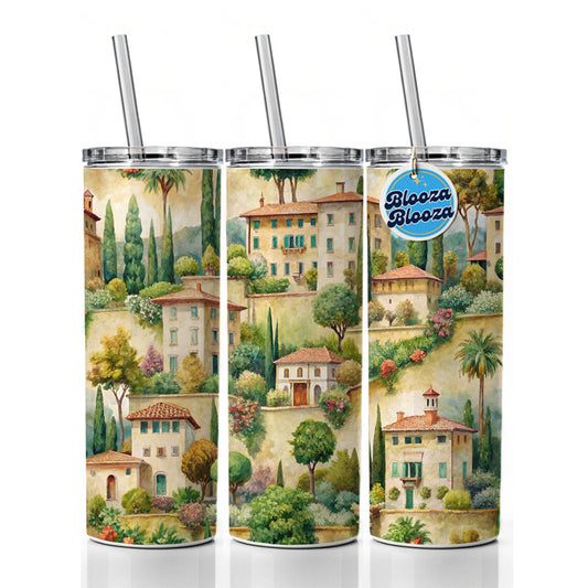 Italian Villa Town Italy Skinny Tumbler 20oz with Straw Insulated Water Bottle Gift