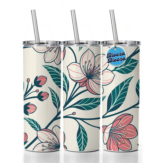 Lovely Flowers Twining Skinny Tumbler 20oz with Straw Insulated Water Bottle Gift