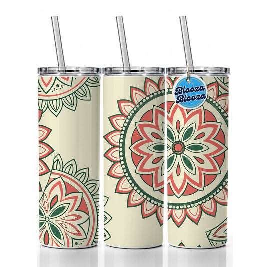 Mandala Design Skinny Tumbler 20oz with Straw Insulated Water Bottle Gift