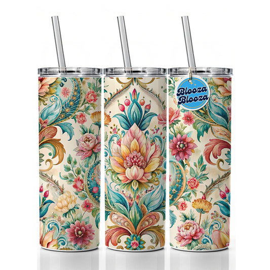 Refined Bohemian Wallpaper Skinny Tumbler 20oz with Straw Insulated Water Bottle Gift