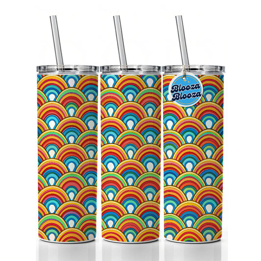 Retro Rainbow Pattern Skinny Tumbler 20oz with Straw Insulated Water Bottle Gift