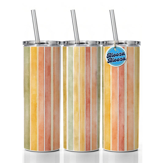Striped Tonal 70s Wallpaper Skinny Tumbler 20oz with Straw Insulated Water Bottle Gift